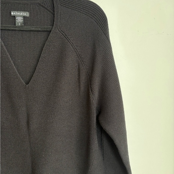 Athleta Hanover Sweater Rib Knit V Neck Pullover Black Large - Picture 3 of 7